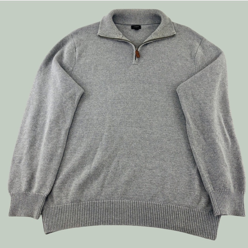 J.Crew Mens Grey Cotton Cashmere Quarter Zip Pullover Sweater Size Large - Picture 2 of 9